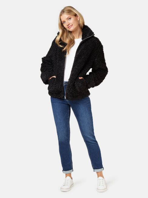 Beccy Teddy Jacket, Black, hi-res