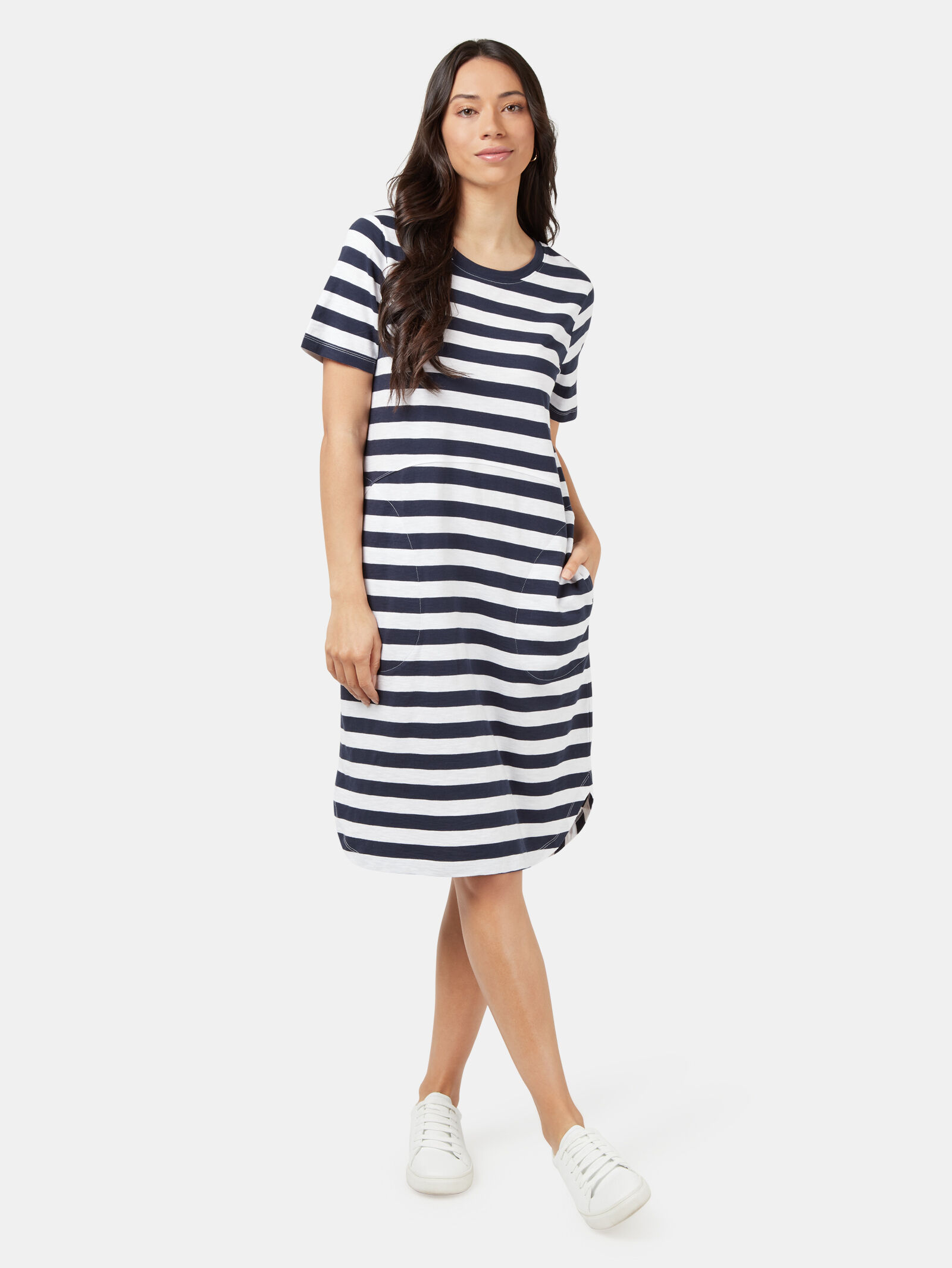 Macy's blue and white striped dress outlet
