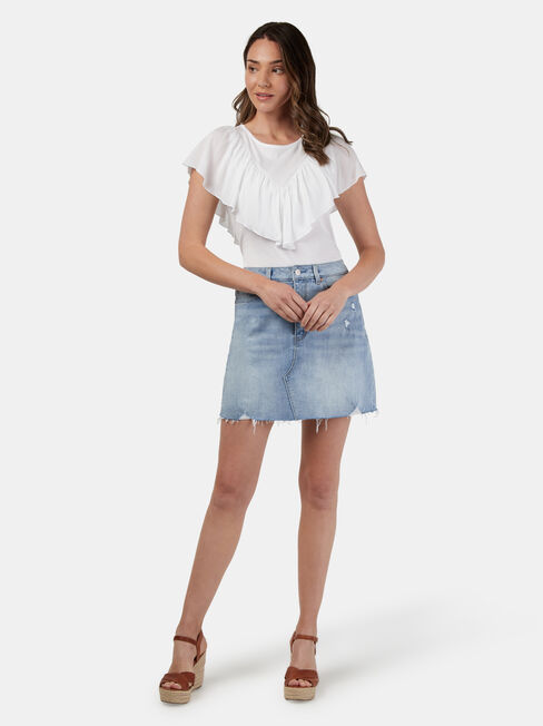 Fleur Frill Top, White, hi-res