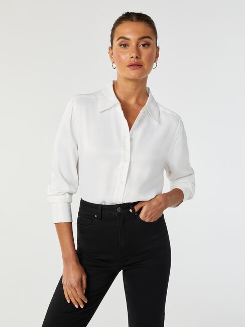 Katia Satin Shirt, White, hi-res