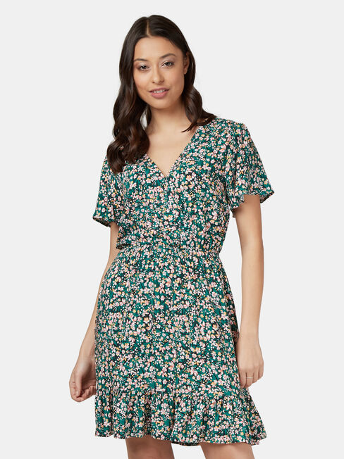 Harmony Flutter Sleeve Dress, Green, hi-res