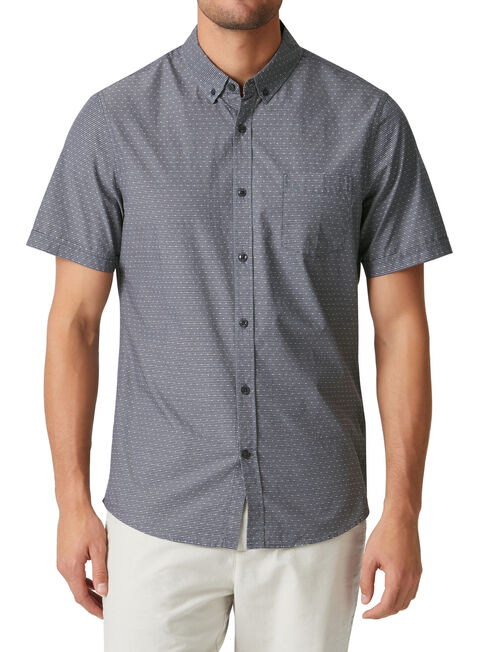 Wallace Short Sleeve Dobby Shirt, Black, hi-res