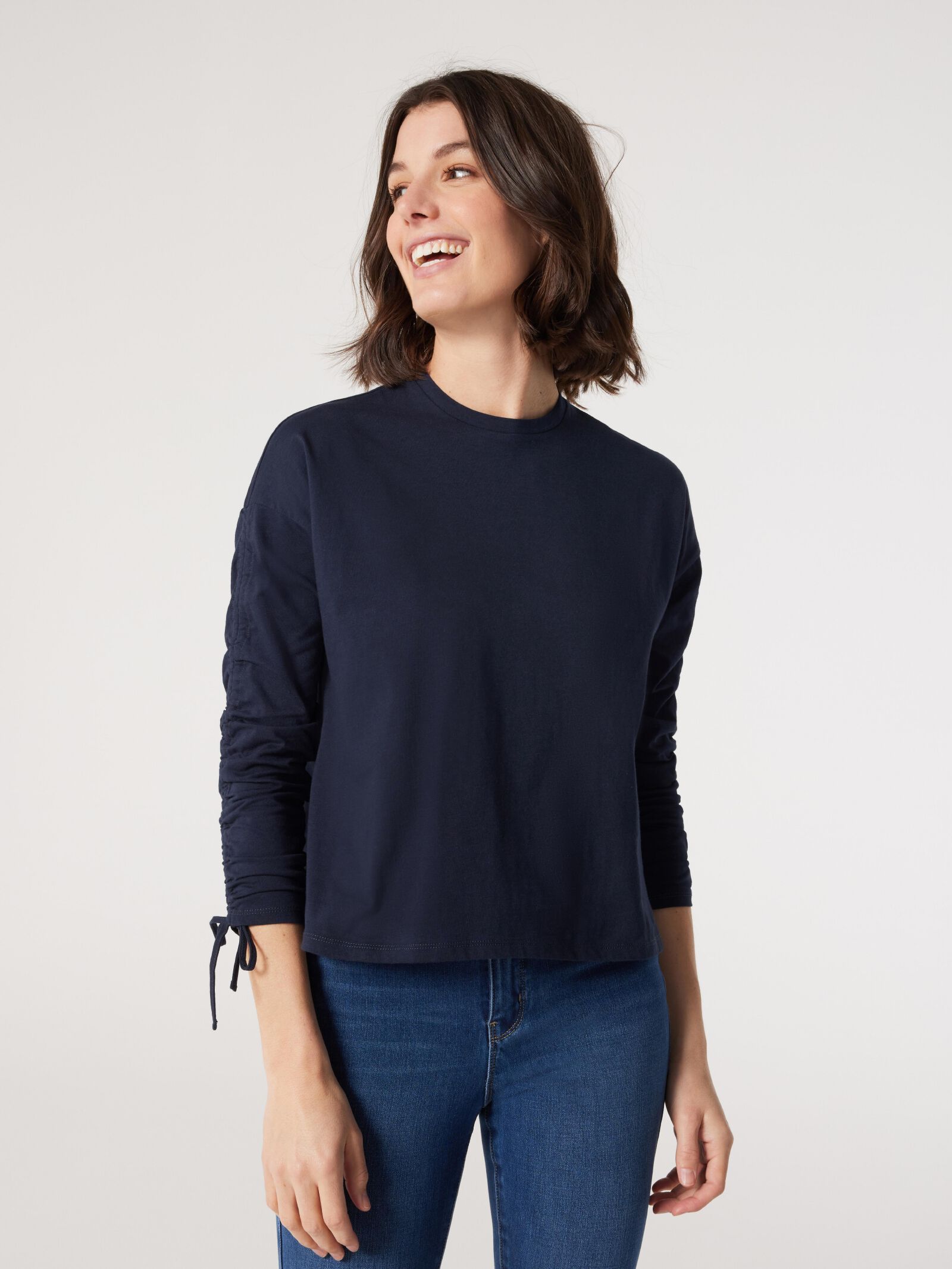 Ruched sleeve store tee