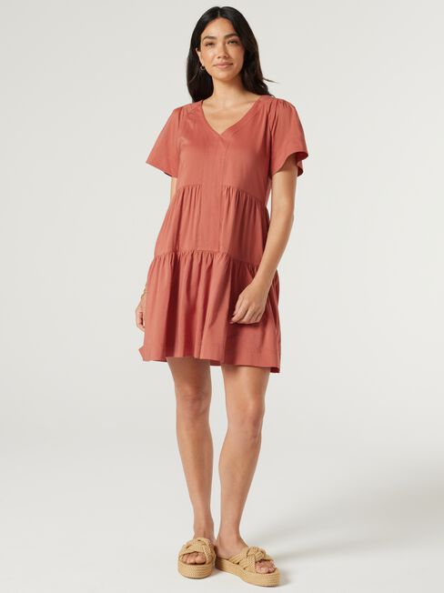 Reese Tiered Dress, Papaya, hi-res