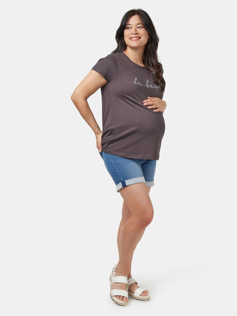 Amore Maternity Slogan Tee, Grey, hi-res