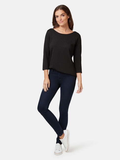 Essential Boatneck Tee, Black, hi-res