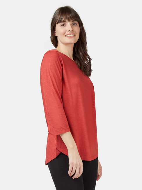 Boat Neck Pocket Tee, Red, hi-res