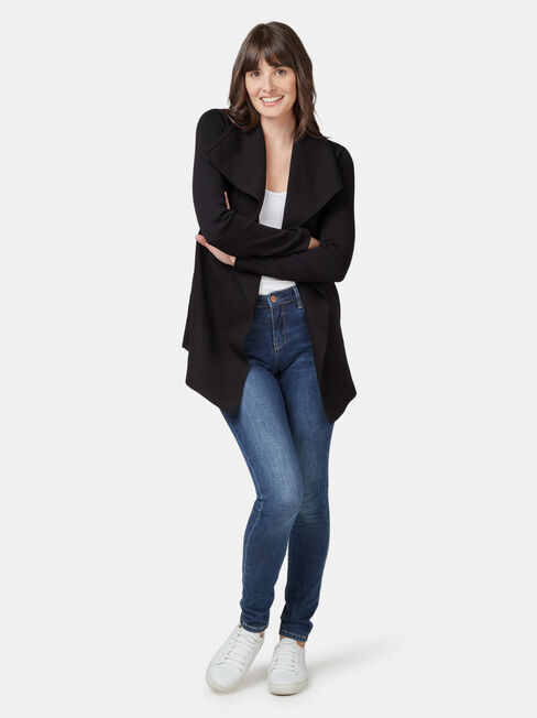 Gina Short Waterfall Cardigan, Black, hi-res