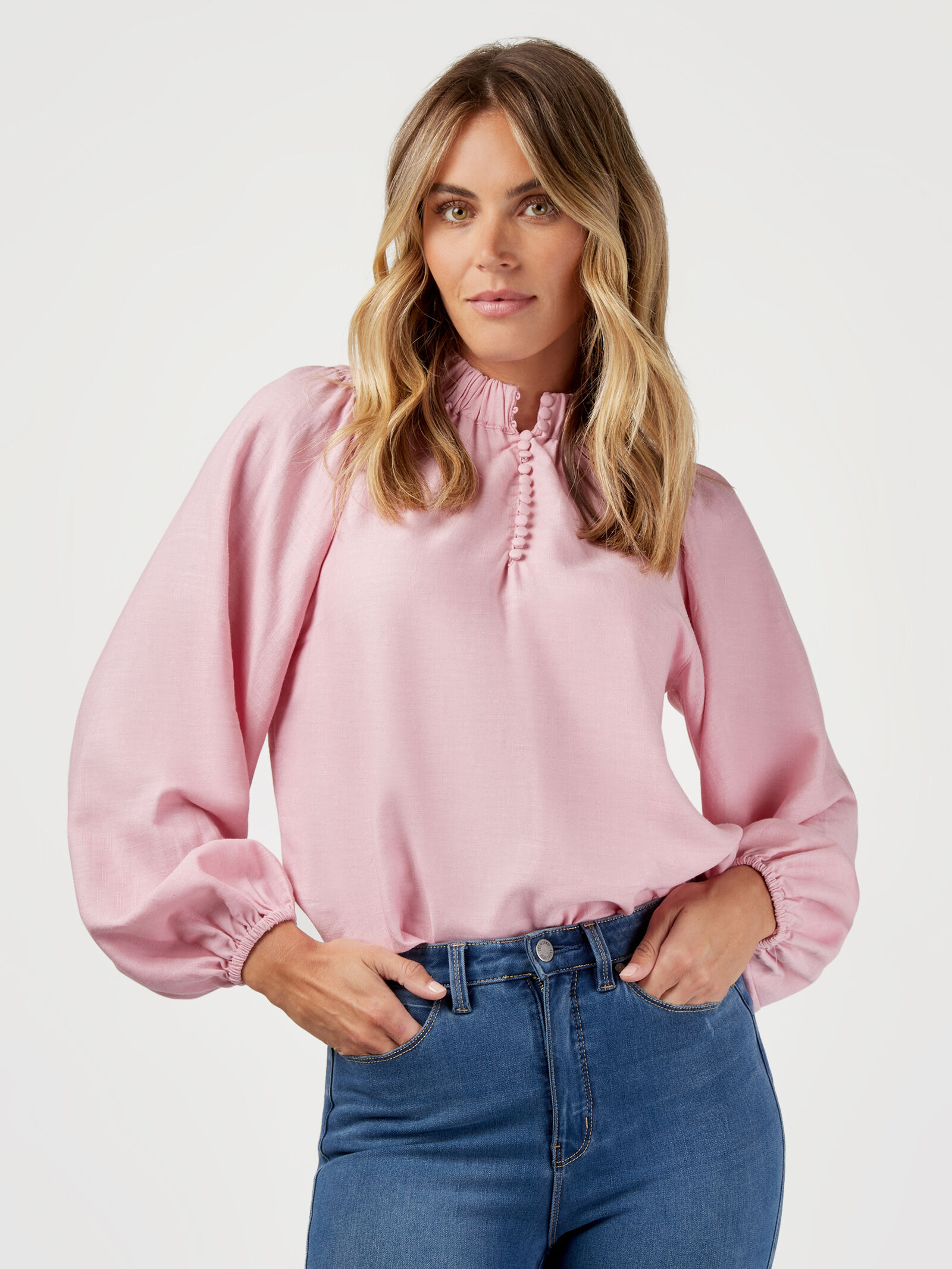 High neck hotsell pink blouse