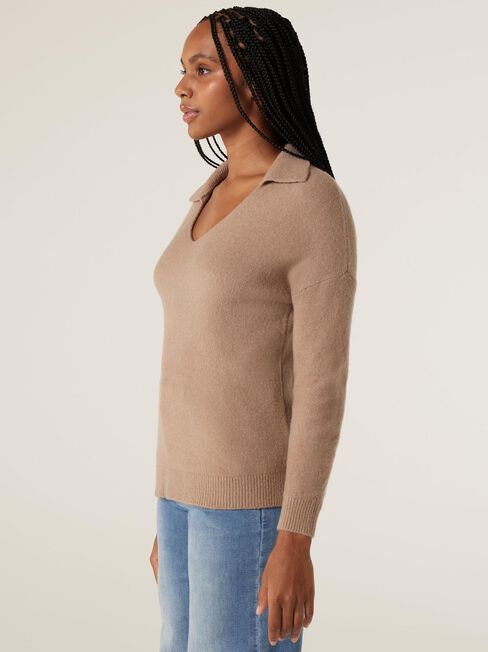 Chelsea Collared Knit, Brown, hi-res