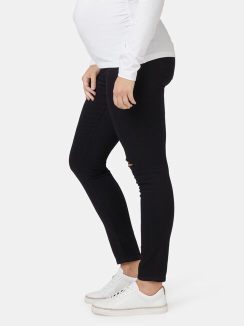 Isabelle Maternity Distressed Skinny 7/8th Jean, Black, hi-res
