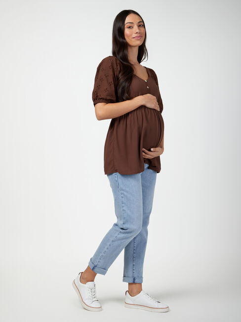 Marley Broderie Maternity Top, Brown, hi-res