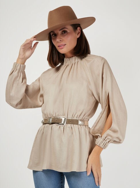 Jasmine Split Sleeve Blouse, Brown, hi-res