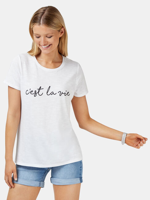 Cest La Vie Slogan Tee, White, hi-res