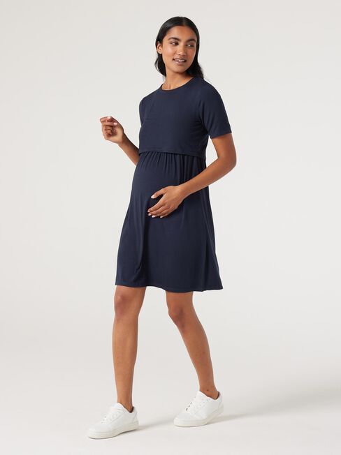 Maddy Layered Maternity Dress, Navy, hi-res