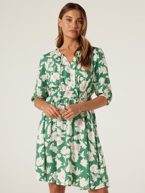 Etta V-Neck Dress, Green Primrose, hi-res