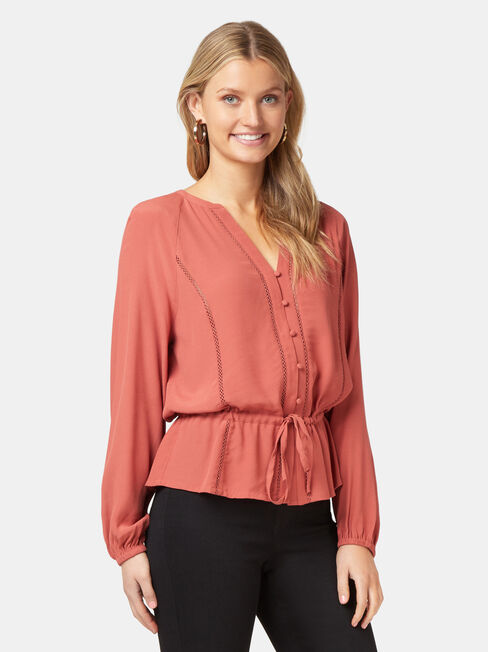 Kora Button Through Blouse, Pink, hi-res