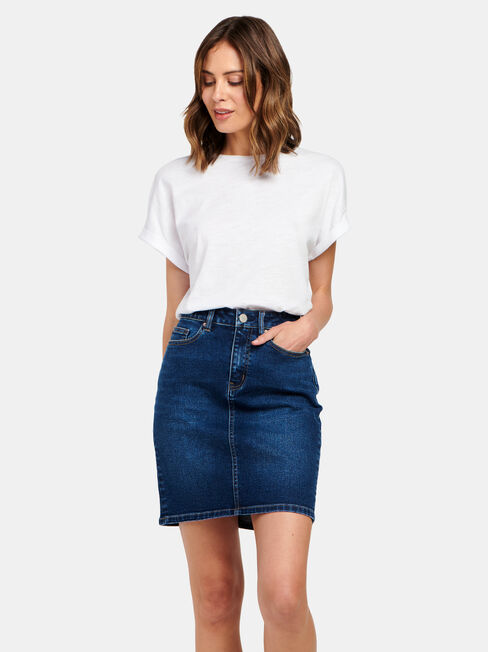 Mariah Classic Denim Skirt, Mid Indigo, hi-res