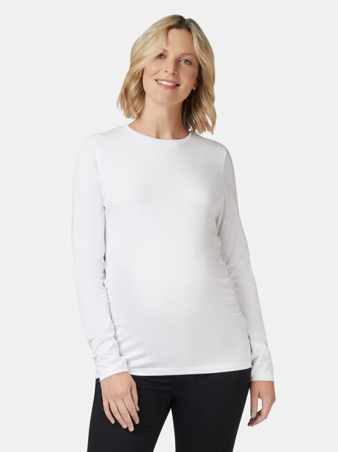 Natalie Basic Long Slv Top, White, hi-res