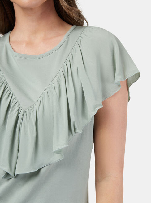 Fleur Frill Top, Green, hi-res