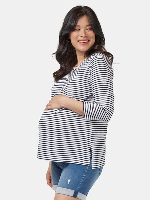 Hendy Henley Maternity Tee, Stripe, hi-res