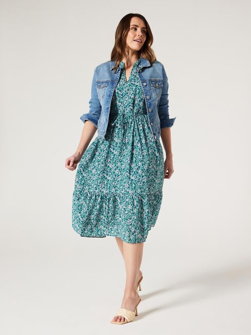Inessa Flowy Dress, Green Blossom, hi-res