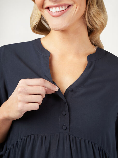 Amity Half Button Maternity Dress, Blue, hi-res