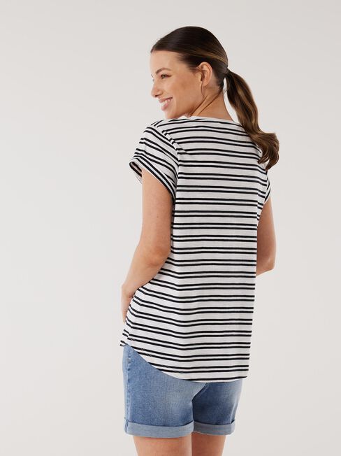 Essential Slub Pocket Tee, White & Navy Stripe, hi-res