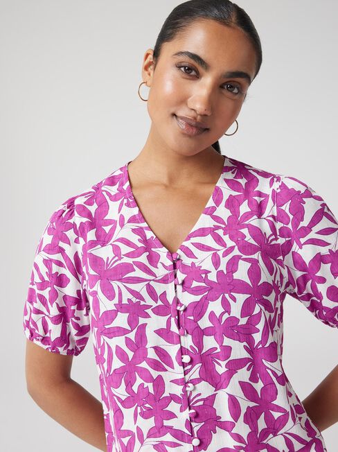 Lily Shirred Waist Top, Print, hi-res