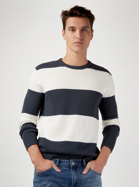 Louis Stripe Crew Knit, Blue, hi-res