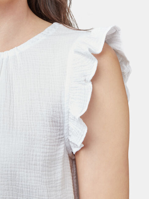 Frida Textured Frill Sleeve Top, White, hi-res