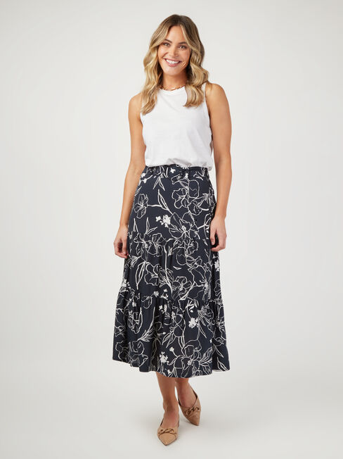 Sara Belted Tiered Skirt, Floral, hi-res