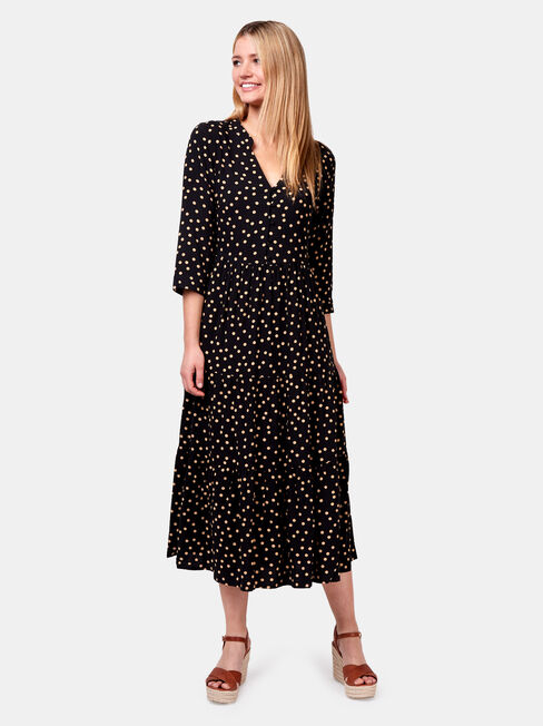 Holly Spot Midi Dress, Black, hi-res