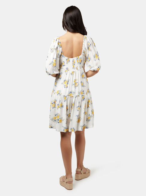Rebecca Square Neck Dress, White, hi-res