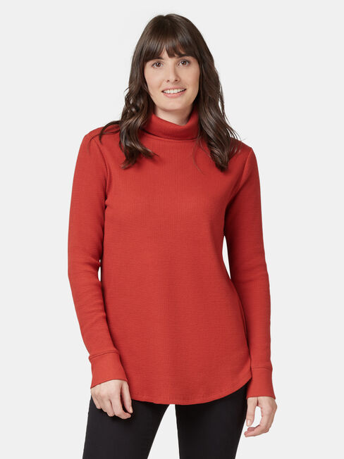 Ally Textured Stand Neck Top, Red, hi-res