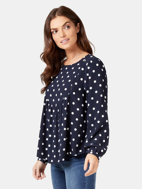 Avery Ladder Trim Blouse, Print, hi-res