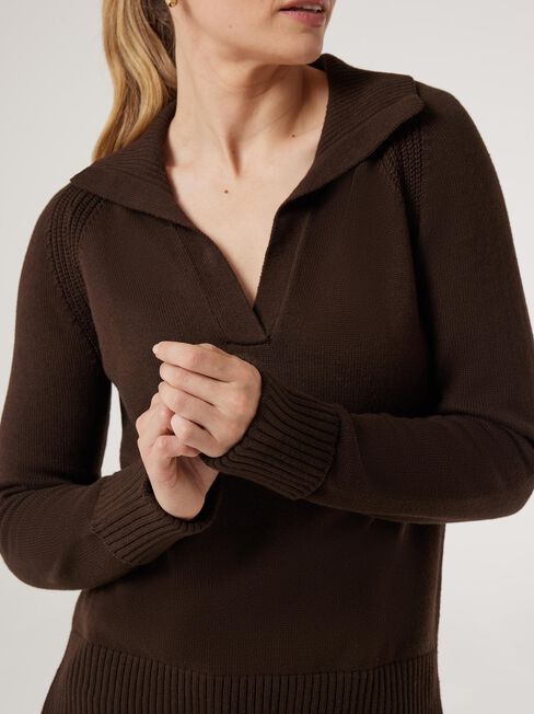 Amalia Collared Knit, Brown, hi-res
