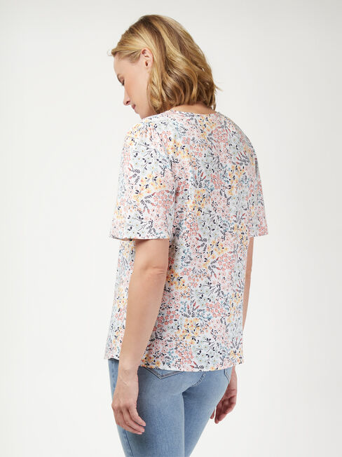 Tara Short Sleeve Peasant Blouse, Floral, hi-res