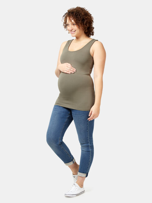 Post Maternity Cotton Nursing Tank, Green, hi-res