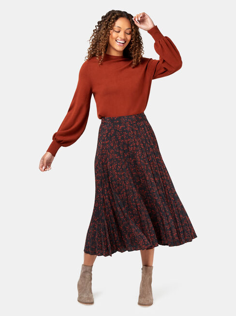 Heidi Pleat Skirt, Black, hi-res