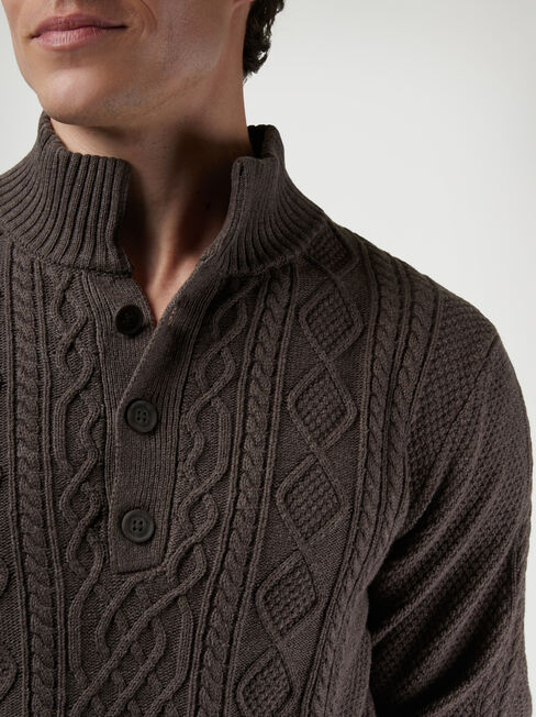 Brian Shawl Neck Cable Knit, Brown, hi-res