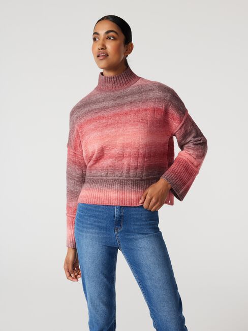 Melissa Cropped High Neck Pullover, Berry Space Dye, hi-res