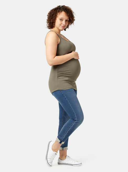 Lola Maternity Cotton Basic Tank, Green, hi-res