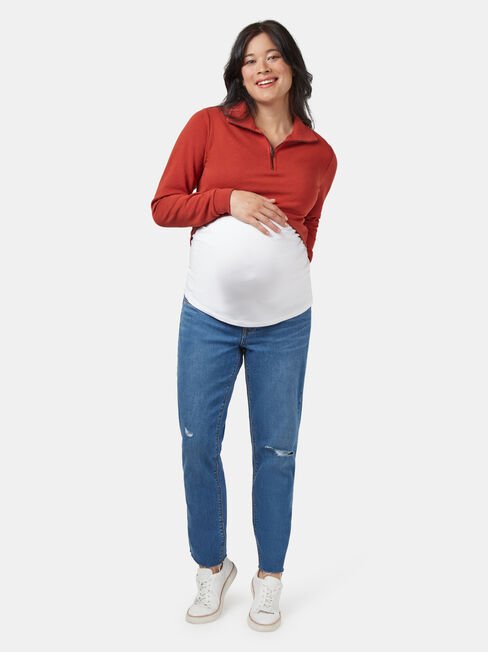 Pearl Zip Front Concave Sweat, Red, hi-res
