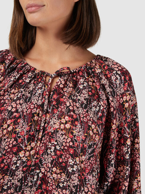 Astrid Tie Front Blouse, Floral, hi-res