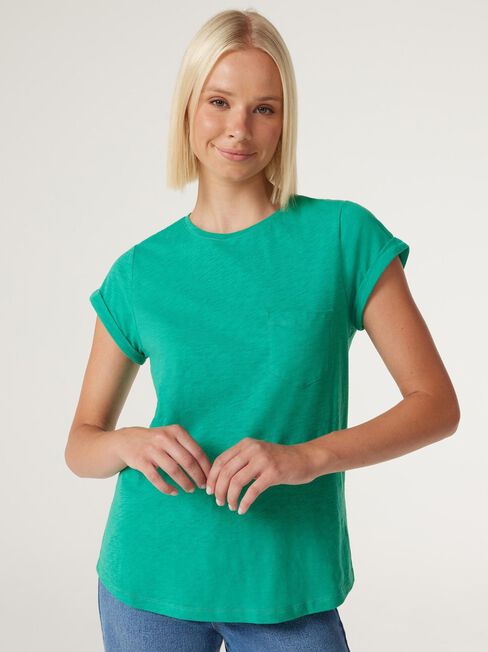 Essential Slub Pocket Tee, Emerald Green, hi-res