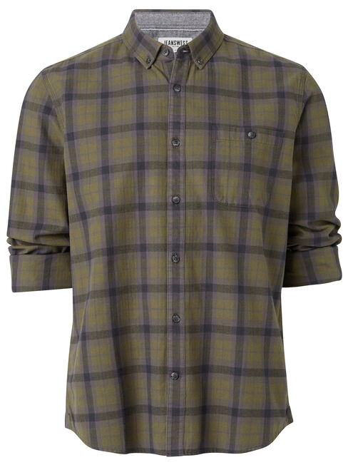 LS Austin Check Flannelette Shirt, Green, hi-res