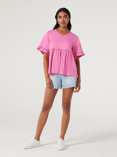 Lola Ruffle Jersey Top, Pink, hi-res