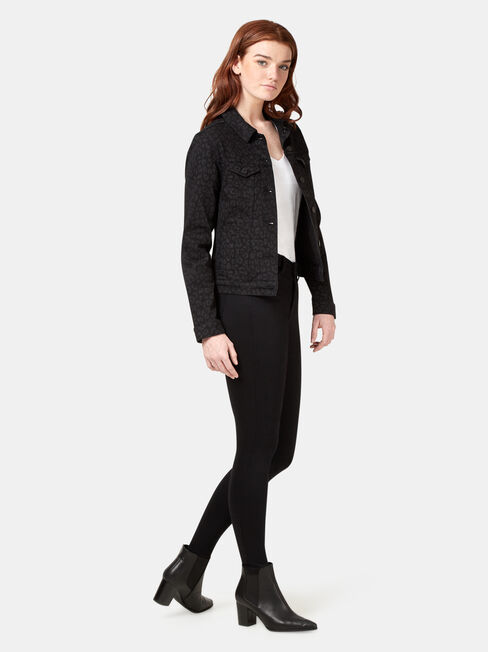 Animal Print Denim Jacket, Black, hi-res