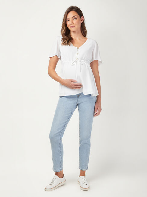 Amy Drawstring Waist Maternity Top, White, hi-res